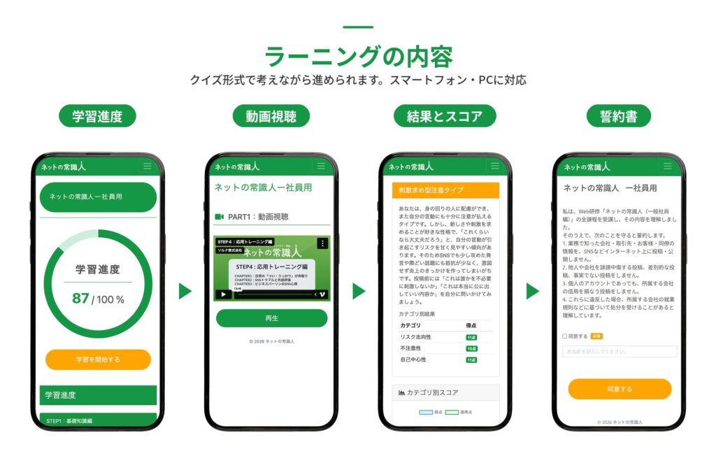 スマートフォンで受講できる「ネットの常識人」の学習画面